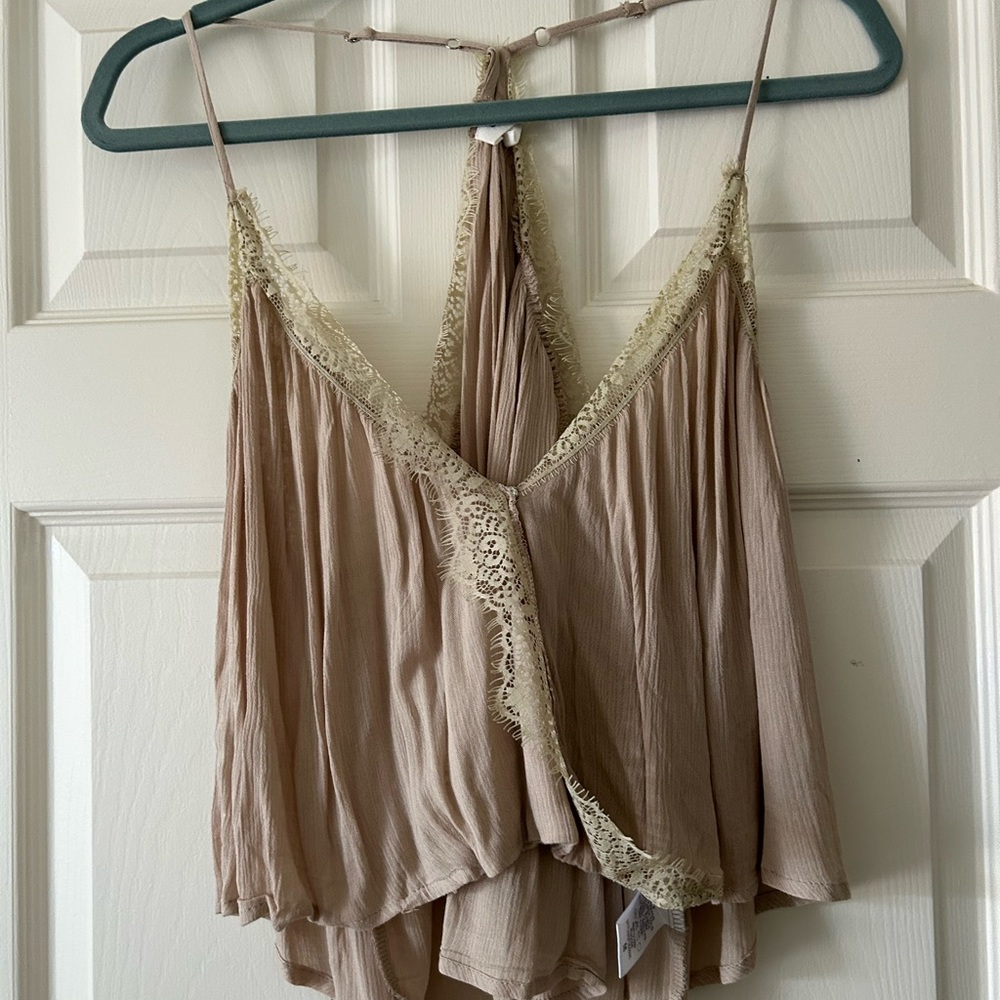 Elegant Lace Trimmed BeigeMauve Camisole
